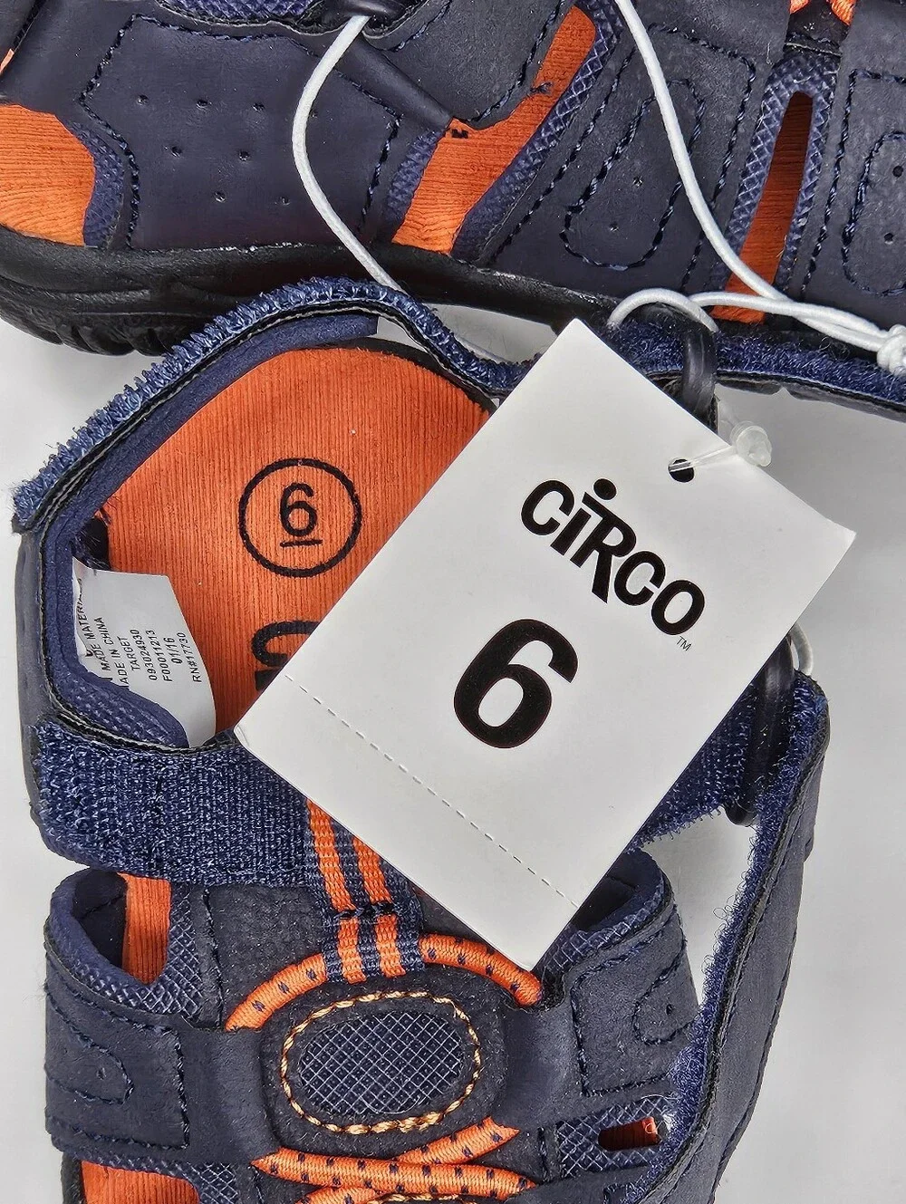 Circo blue and orange kids sandal with strap closures - size 6